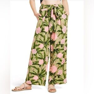 Agua Bendita Peony Floral Pants Size Medium NWT Green Pink